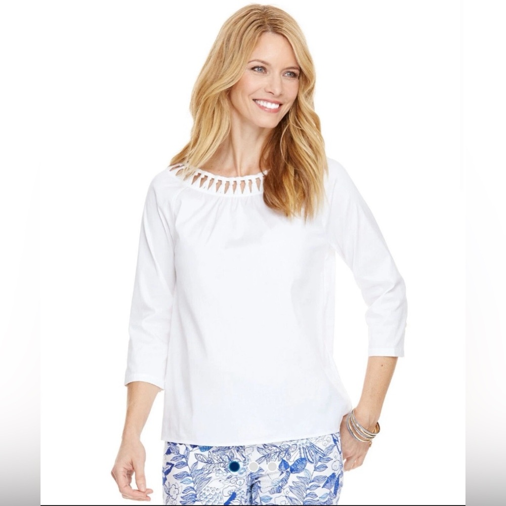 Vineyard Vines Womens 8 White Poplin Basket Weave Top‎ Blouse Beach Prep